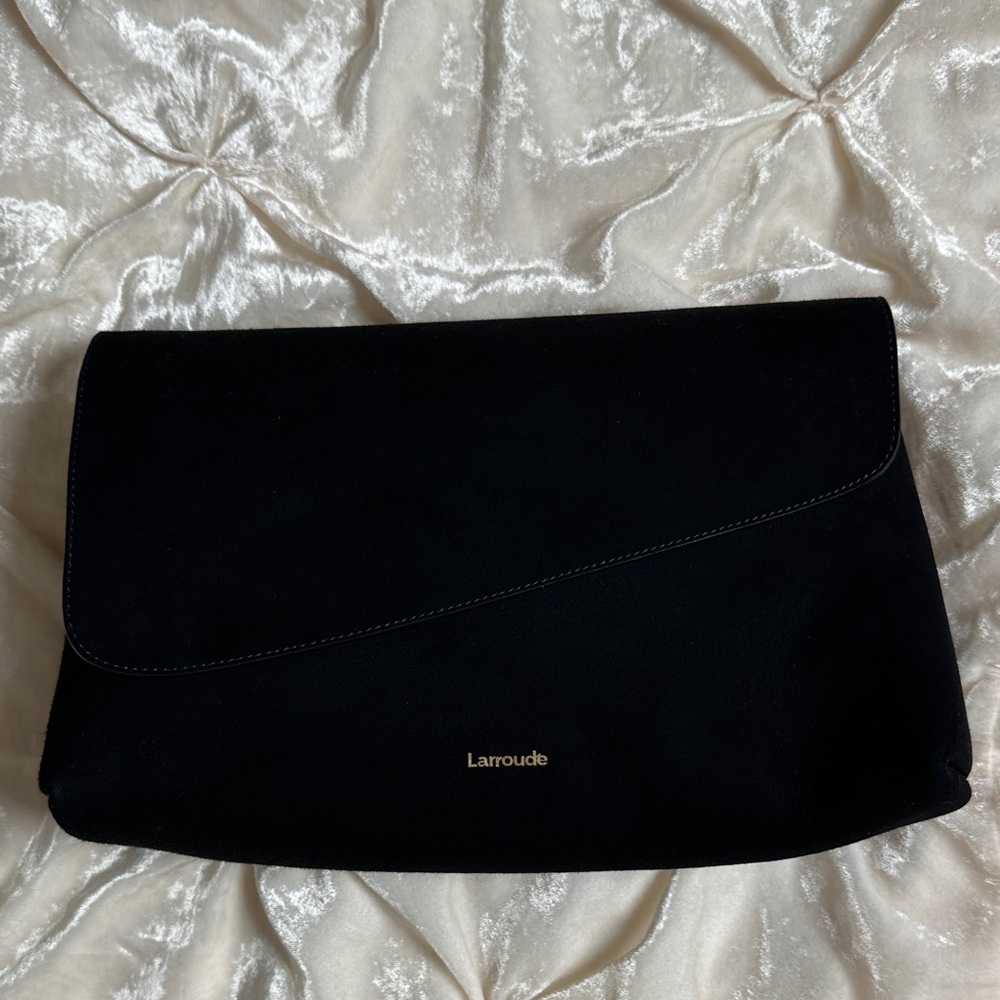 Larroude  Venice Elegant Black Suede Pouch.